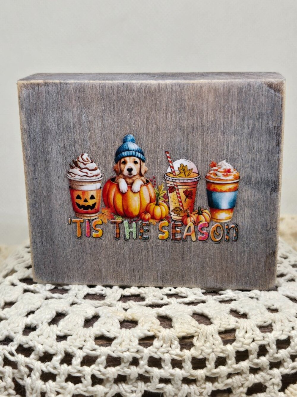 Handcrafted Decor, Mini Wood Sign, "Tis The Season" Dog & Pumpkin Fall Decor